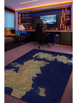 Homshtag Westeros,Mavi Harita Desenli Modern,Pamuklu Dokuma Tabanlı Yıkanabilir Renkli Game Of Thrones Film Sever Halısı