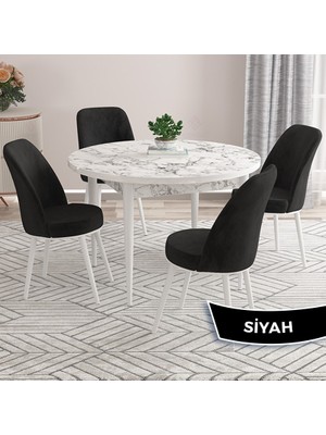 Canisa Concept Kea Serisi Yuvarlak Beyaz Mermer Desen Mutfak Masa Takımı ve 4 Babyface Sandalye