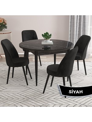 Canisa Concept Kea Serisi Yuvarlak Siyah Mermer Desen Mutfak Masa Takımı ve 4 Babyface Sandalye