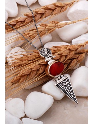 Sümer Telkari Mercan Elişi Antik Tasarım Gümüş Kolye 7046