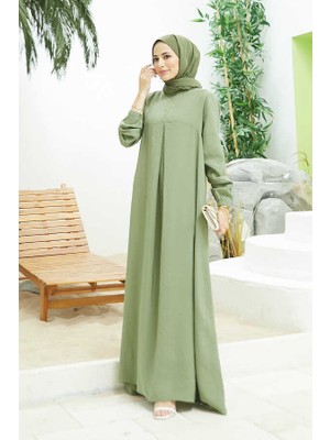 Neways 6482-MODAL A Pileli Elbise Haki