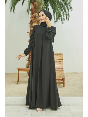 Neways 6482-MODAL A Pileli Elbise Siyah