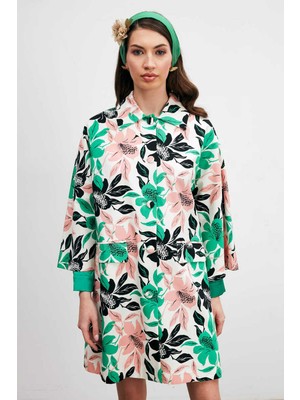 Gusto Yaprak Desenli Koton Kaftan - Yeşil