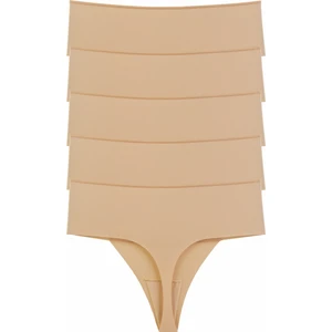 Kadın Külot Yüksek Bel Tanga Lazer Kesim Esnek Iz Yapmayan Büyük Beden 5 Li Paket Ten