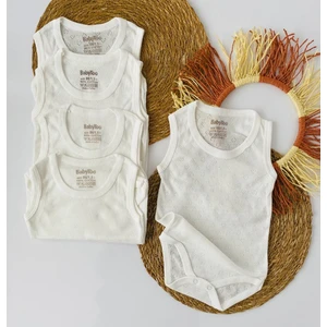 Jakarlı 4 Mevsim Pamuklu Organik Iç Atlet Body Set 5 Li Ecru Renk Unisex Yenidoğan