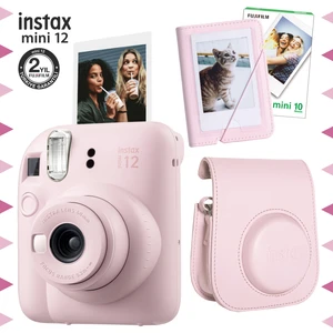 Instax Mini 12 Pembe Fotoğraf Makinesi-10'lu Film-Mini Albüm ve Deri Kılıf Seti