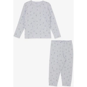 Macawı Erkek Çocuk Pijama Takımı Rakam Desenli 1.5-5 Yaş, Açık Gri Melanj