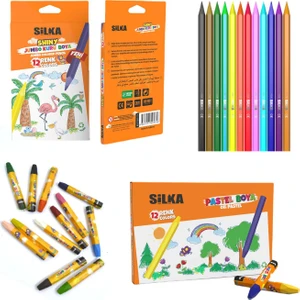 Kaly Shiny Tam Boy Kuru Boya 12 Renk + Silka Yağlı Pastel Boya 12 Renk