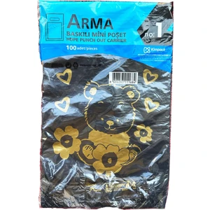 Baskılı Mini Blok Poşet Torba - No : 1 - 22X35 Cm. - Siyah - 100 Adetlik 1 Paket