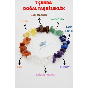 Gümüştel El Sanatları Doğal 7 Çakra Bilekliği Kristal Kuvars, Ametist, Lapis Lazuli, Aventurin, Kaplan Gözü, Sitrin, Akik