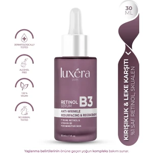 Luxera Paris %1 Saf Retinol Içerikli,  ve , Hassas Ciltlere Uygun, , Besleyici, Nemlendirici Vegan Retinol Serum (Vitamin B3 + Hyaluronic Acid + Witch Hazel)