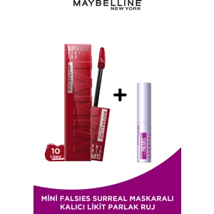 Maybelline New York Super Stay Vinyl Ink Likit Parlak Ruj 10 Lippy Mini Falsies Surreal Maskara Li