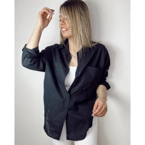 Larisa Collection Keten Tek Cepli Oversıze Gömlek