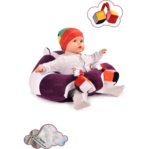 Tokko Oyuncaklı Bebek Oturma Destek Minderi - Devrilmez Bebek Koltuğu - Büyük Bebek Oturağı Mor Beyaz