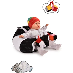 Tokko Oyuncaklı Bebek Oturma Destek Minderi - Devrilmez Bebek Koltuğu - Büyük Bebek Oturağı Siyah Beyaz