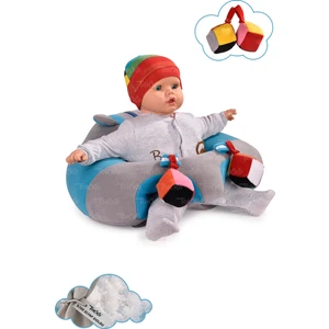 Tokko Oyuncaklı Bebek Oturma Destek Minderi - Devrilmez Bebek Koltuğu - Büyük Bebek Oturağı Gri Mavi