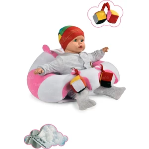 Oyuncaklı Bebek Oturma Destek Minderi - Devrilmez Bebek Koltuğu - Büyük Bebek Oturağı  Beyaz Pembe