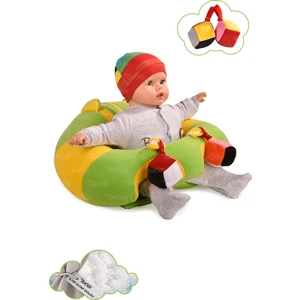 Oyuncaklı Bebek Oturma Destek Minderi - Devrilmez Bebek Koltuğu - Büyük Bebek Oturağı Yeşil Sarı