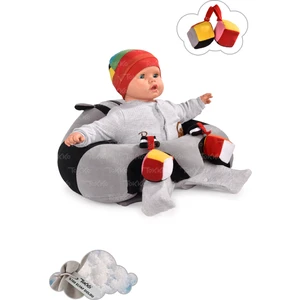 Oyuncaklı Bebek Oturma Destek Minderi - Devrilmez Bebek Koltuğu - Büyük Bebek Oturağı Gri Siyah