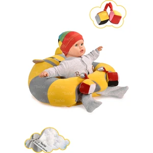 Oyuncaklı Bebek Oturma Destek Minderi - Devrilmez Bebek Koltuğu - Büyük Bebek Oturağı Sarı Gri
