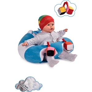 Oyuncaklı Bebek Oturma Destek Minderi - Devrilmez Bebek Koltuğu - Büyük Bebek Oturağı Mavi Beyaz