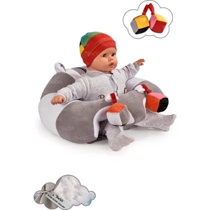Oyuncaklı Bebek Oturma Destek Minderi - Devrilmez Bebek Koltuğu - Büyük Bebek Oturağı Gri Beyaz