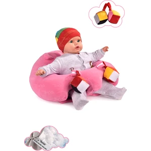 Oyuncaklı Bebek Oturma Destek Minderi - Devrilmez Bebek Koltuğu - Büyük Bebek Oturağı Pembe