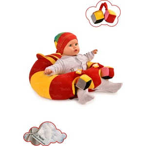 Oyuncaklı Bebek Oturma Destek Minderi - Devrilmez Bebek Koltuğu - Büyük Bebek Oturağı Kırmızı Sarı