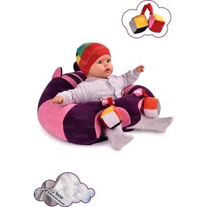 Oyuncaklı Bebek Oturma Destek Minderi - Devrilmez Bebek Koltuğu - Büyük Bebek Oturağı Mor Pembe