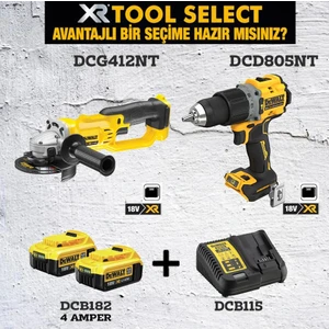 DCD805NT Darbeli VIDALAMA+DCG412NT Avuç Içi Taşlama Makinası+2x 4AH Akü+Şarj Cihazı