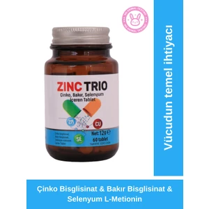 ZincTrio 60 Tablet Çinko, Bakır, Selenyum İçeren Mineral Takviyesi