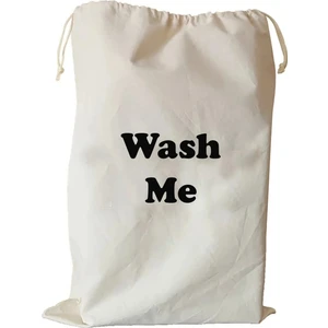 Feza Bagg Store Wash Me Desenli Kanvas Çok Amaçlı Kirli Çamaşır Torbası 50X70 1 Adet