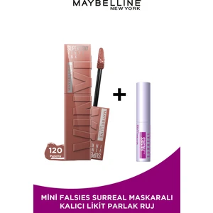 Maybelline New York Super Stay Vinyl Ink Likit Parlak Ruj 120 Punchy Mini Falsies Surreal Maskara Li