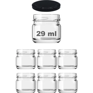 29 cc Kavanoz Metal Siyah Konserve Kapaklı 29 ml Şeffaf Küçük Cam Kavanoz 6 Adet