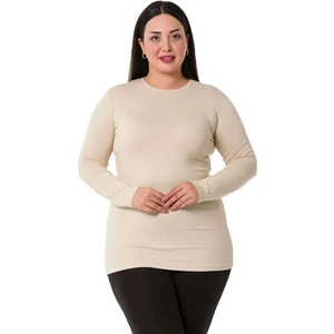Disentis Modest Büyük Beden Bisiklet Yaka Uzun Kollu Viskon Bej Body
