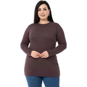 Disentis Modest Büyük Beden Bisiklet Yaka Uzun Kollu Viskon Koyu Vizon Body