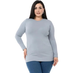 Disentis Modest Büyük Beden Bisiklet Yaka Uzun Kollu Viskon Açık Gri Body