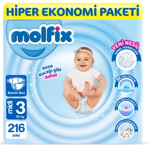 Bebek Bezi 3 Beden Midi Hiper Ekonomi Paketi 216 Adet