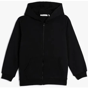 Okul Sweatshirt Fermuarlı Kapşonlu Basic Kanguru Cepli Şardonlu
