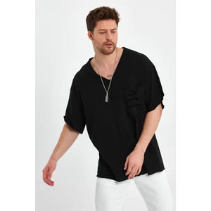 Cep Detaylı V Yaka Süper Oversize T-Shirt