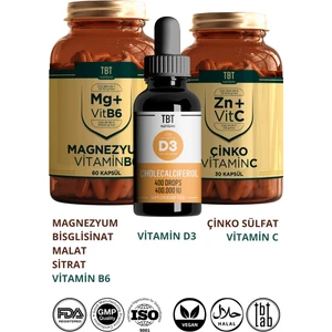 Magnezyum Bisglisinat/malat/sitrat + Vitamin B6 - Çinko + Vitamin C - Vitamin D3 Kolekalsiferol