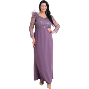 Lilas Xxl Büyük Beden Lavanta Renkli Uzun Abiye Elbise