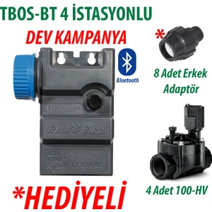 Rain Bird  TBOS-BT4LT Pilli Kontrol Ünitesi 9V. 4 Istasyonlu Bluetooth + 4 Adet 100HV 9V. Vana Seti