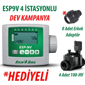 Rain Bird  ESP9VI4 Pilli Kontrol Ünitesi 9V. 4 Istasyonlu ve 4 Adet 100HV 9V. Vana Seti