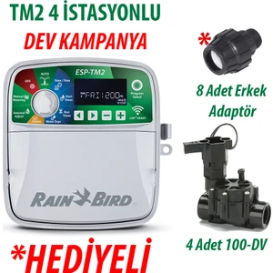 Rain Bird  Dış Mekan Tm2-4 Istasyonlu Kontrol Ünitesi ve 4 Adet 100DV Vana Seti