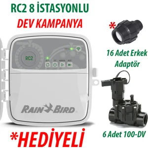 Rain Bird  Dış Mekan RC2-8 İstasyonlu Kontrol Ünitesi (Gömülü WIFI Modülü) ve 8 Adet 100DV Vana Seti