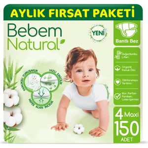 Bebem Natural Bebek Bezi 4 Beden Maxi Aylık Fırsat Paketi 150 Adet