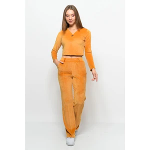 Kadın Soft Kadife Pantolon-Bluz Alt Üst Ikili Takım Hardal