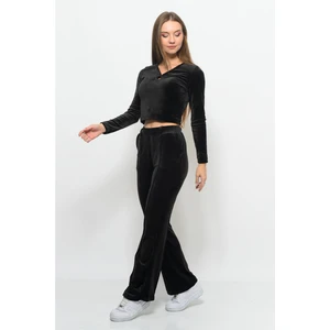 Kadın Soft Kadife Pantolon-Bluz Alt Üst Ikili Takım Siyah
