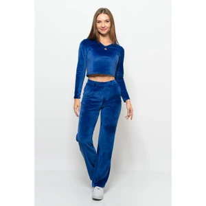 Kadın Soft Kadife Pantolon-Bluz Alt Üst Ikili Takım Lacivert